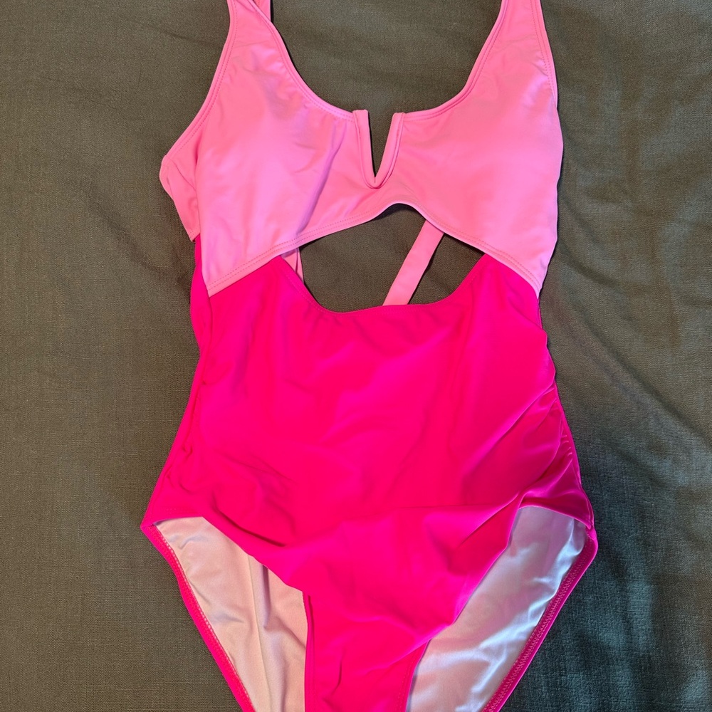 Two-Tone Pink Cutout One-Piece Swimsuit